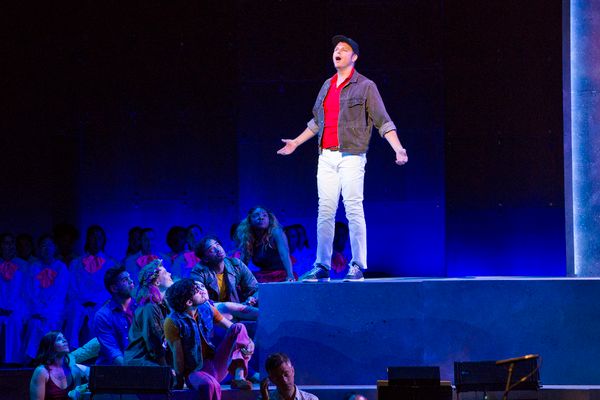 Brad Greer, a member of the Street Chorus, in Lincoln Centerâ€™s production of L Photo