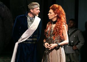 Benjamin Eakeley as Saturninus and Vanessa Morosco as Tamora. Photo credit: Jerry Dal Photo