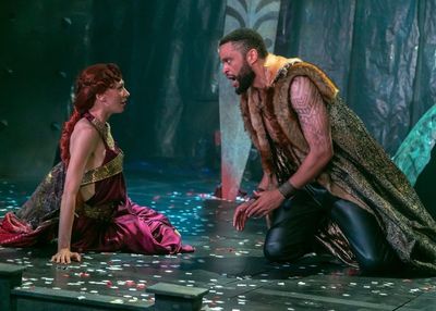 Vanessa Morosco as Tamora and Chris White as Aaron. Photo credit: Jerry Dalia. Photo