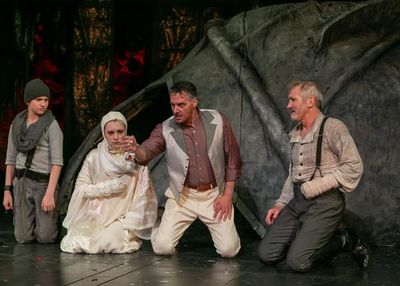AJ DeAugustine as young Lucius, Fiona Robberson as Lavinia, Robert Cuccioli as Marcus Photo