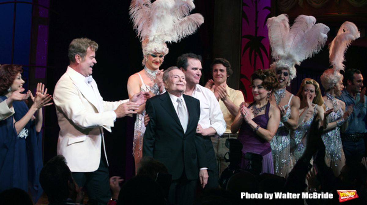 Kelsey Grammer, Douglas Hodges, Jerry Herman, Christine Andreas
during the Broadway Opening Night Performance Curtain Call for  'La Cage Aux Folles'  at the Longacre Theatre in New York City.
April 18, 2010
 at 