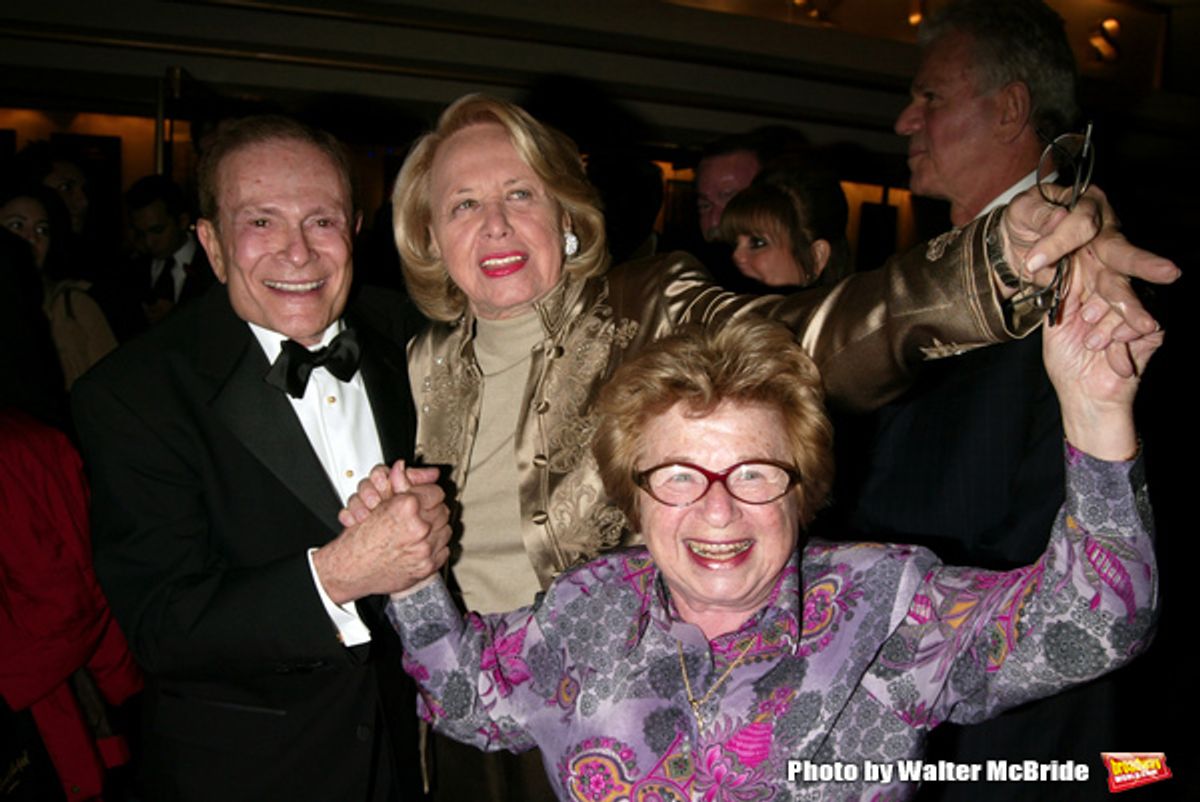 Ruth Westheimer and Liz Smith with Jerry Herman at 