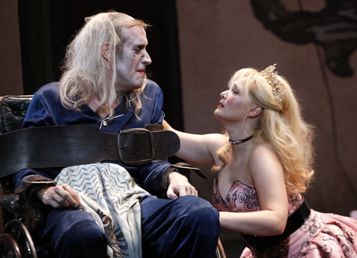 Rhys Ifans as the King, Amy Morgan as Queen Marie at 