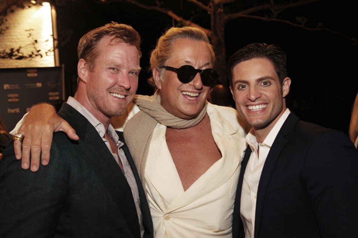 Co-producers Eric Gunhus and Michael Apuzzo pose with interior designer Bernt Heiberg at 