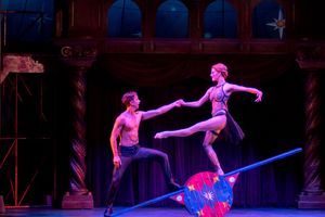 Pippin (Skyler Adams) and player Katie Griffith perform Al Blackstone's choreography in MTWichita's production, playing July 25-29. Photo courtesy of Jerry Fritchman.
@ BroadwayWorld Pippin (Skyler Adams) and player Katie Griffith perform Al Blackstone's choreography Photo