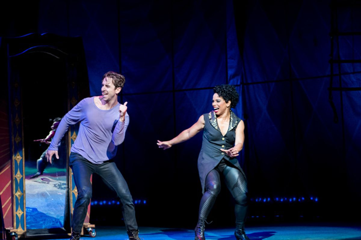 The mysterious Leading Player (Debra M. Walton) assures Pippin (Skyler Adams) that he is 'on the right track' in finding meaning in his life. Photo courtesy of Jerry Fritchman.
 at 