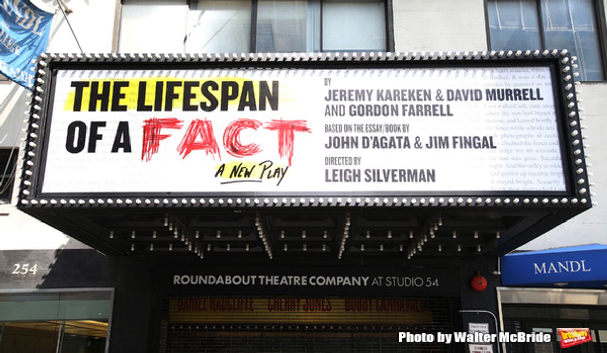 Theatre Marquee for Daniel Radcliffe, Cherry Jones, and Bobby Cannavale starring in 'The Lifespan of a Fact' directed by Leigh Silverman at Studio 54 on July 31, 2018 in New York City.  at 