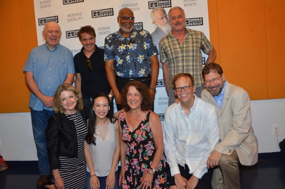 David Staller with the cast-Lenny Wolpe, Derek Smith, Raphael Nash Thompson, Tom Hewitt, Alison Fraser, Kimberly Immanuel, Karen Ziemba and Jeff Hiller at 