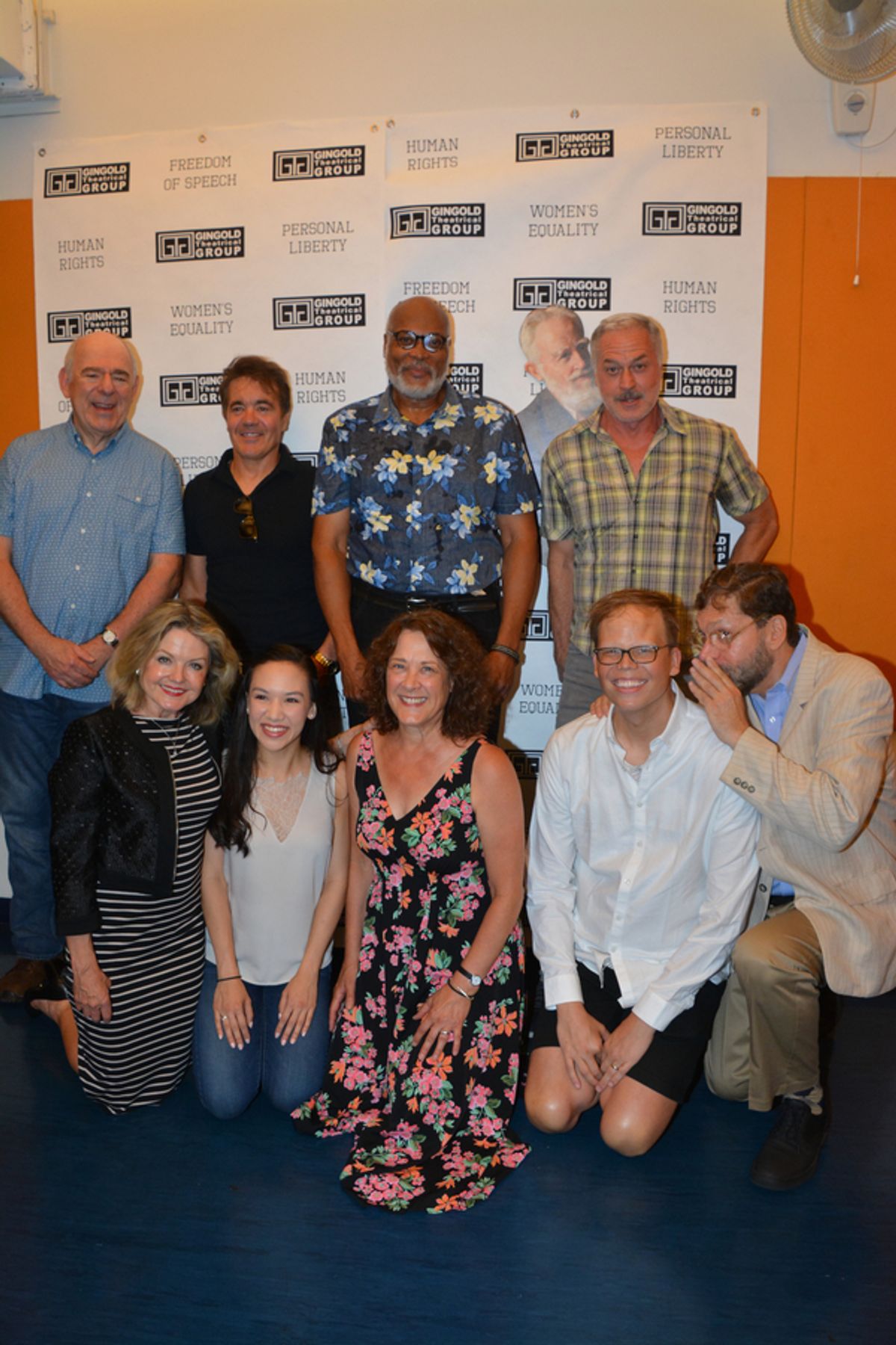 David Staller with the cast-Lenny Wolpe, Derek Smith, Raphael Nash Thompson, Tom Hewitt, Alison Fraser, Kimberly Immanuel, Karen Ziemba and Jeff Hiller at 