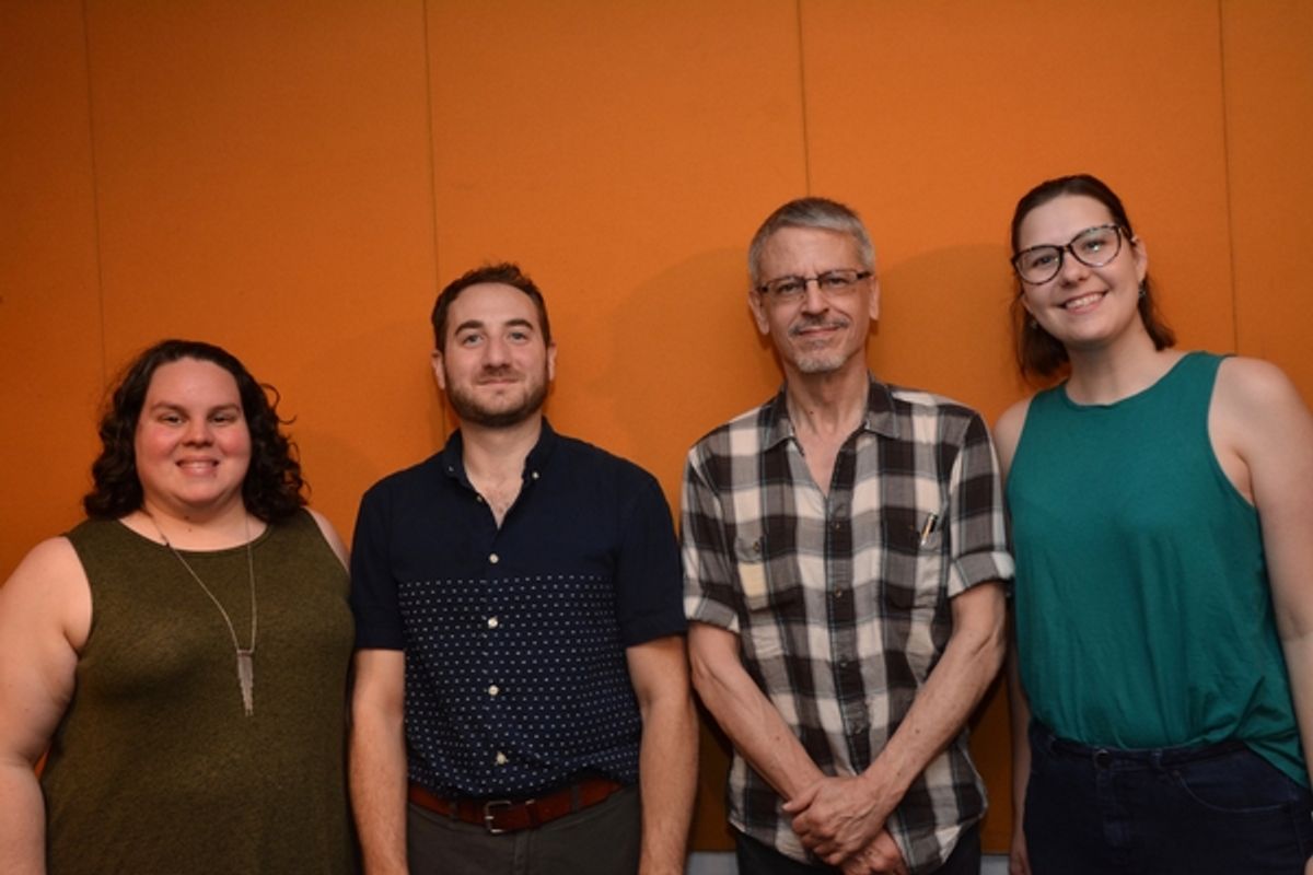 Kristy Bodall (Stage Manager), Steven Mazzoccone (Assistant Director), Chris Clark (Production Stage Manager) and Sam Key (Wardrobe Supervisor) at 