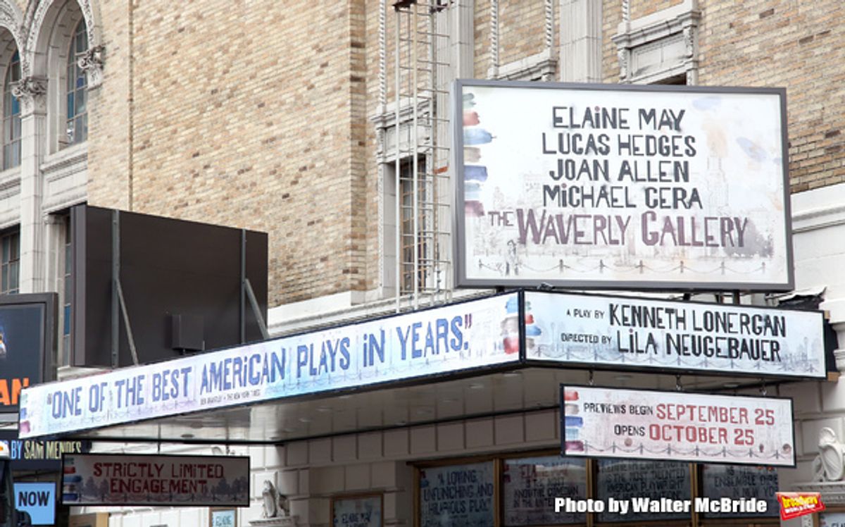 Broadway Theatre Marquee unveiling for Kenneth Lonergan's acclaimed memory play 'The Waverly Gallery' starring Elaine May, Joan Allen, Lucas Hedges and Michael Cera at the Golden Theatre on August 3, 2018 in New York City. at 