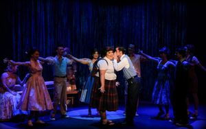 Bethany Slomka (Tracy) and Nickolas Eiter (Link) and the Company of Hairspray Photo