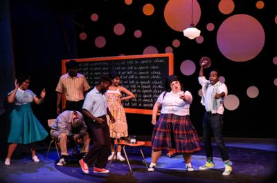 Bethany Slomka (Tracy), Kenneth Mosley (Seaweed) and the Company of Hairspray Photo