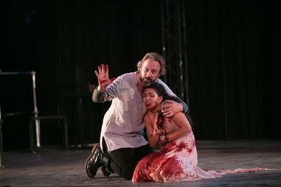 David Melville (Titus Andronicus) and Katie Powers-Faulk (Lavinia) Photo