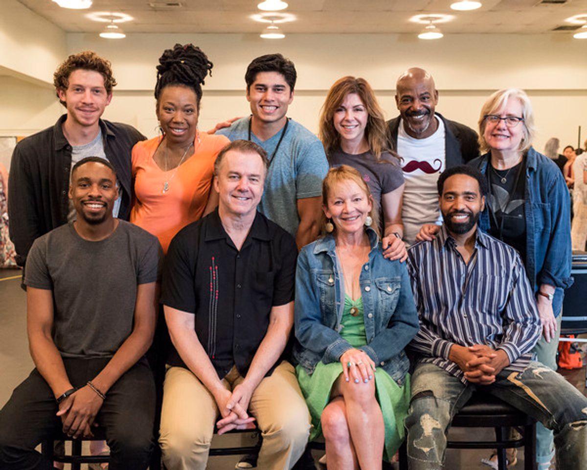 (back row) Will Hochman, Portia, Peter Mendoza, Amy Pietz, John Earl Jelks, director Lisa Peterson and (front row) Grantham Coleman, Michael Oâ€™Keefe, Mary Mara and Kevin T. Carroll at 