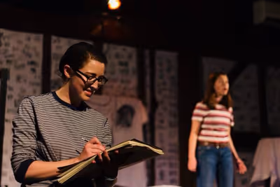            Caitlin Teeley as Alison Bechdel and Mary Shalaby as Small Alison. Photo b Photo