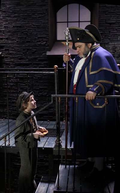 Elijah Rayman (Oliver Twist) and Richard Henry (Mr. Bumble) in Goodspeed Musicalsâ® Photo