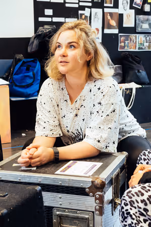 Natasha Barnes (Charlotte) rehearses for Wasted - the new rock musical about the Bron Photo