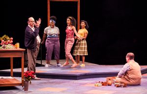 Michael Kostroff as Mushnik, Zonya Love as Crystal, Zuri Washington as Ronnette, Destinee Rea as Chiffon and Jared Gertner as Seymour @ BroadwayWorld Michael Kostroff as Mushnik, Zonya Love as Crystal, Zuri Washington as Ronnette, Dest Photo