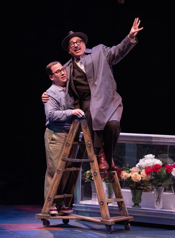 Jared Gertner as Seymour and Michael Kostroff as Mushnik Photo