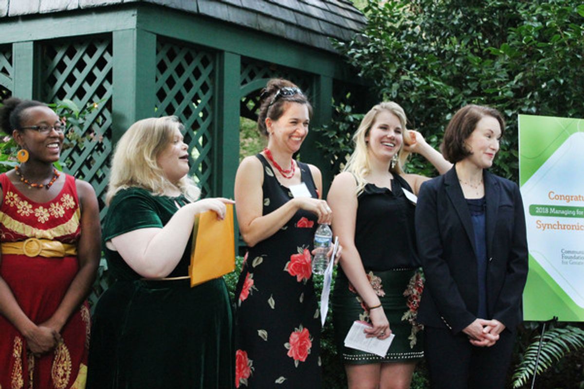 SynchronicIty Staffers Taryn Carmona, Emma Calabrese, Rachel May, Maddie Mahood and Lee Nowell accept their 2018 Managing for Excellence Award from the Community Foundation for Greater Atlanta at 