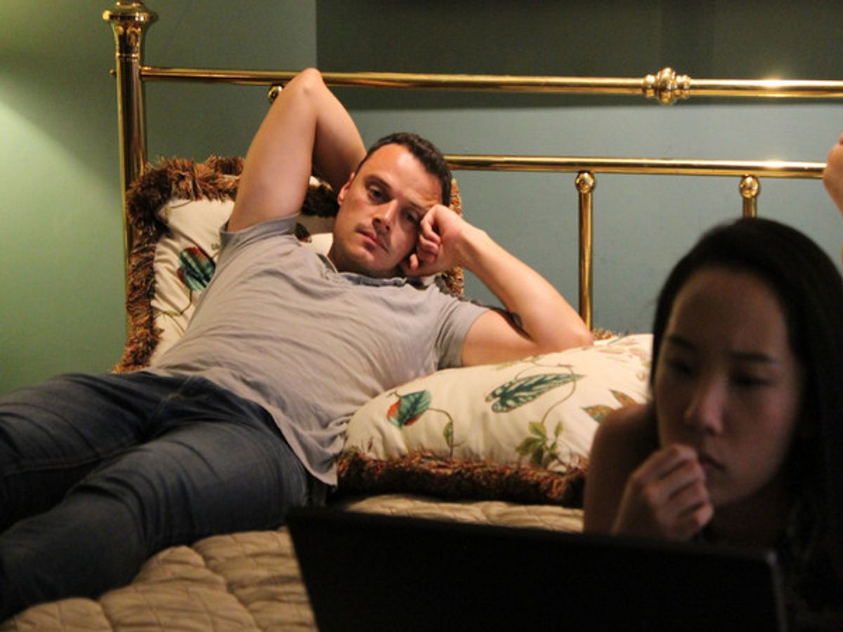 Lee Spencer Osorio and Michelle Pokopac perform a scene from The Hero's Wife opening in April 2019 at 