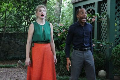 Courtney Moors (Nell Gwynn) and Eugene H. Russell IV (Charles Hart) perform a scene f Photo