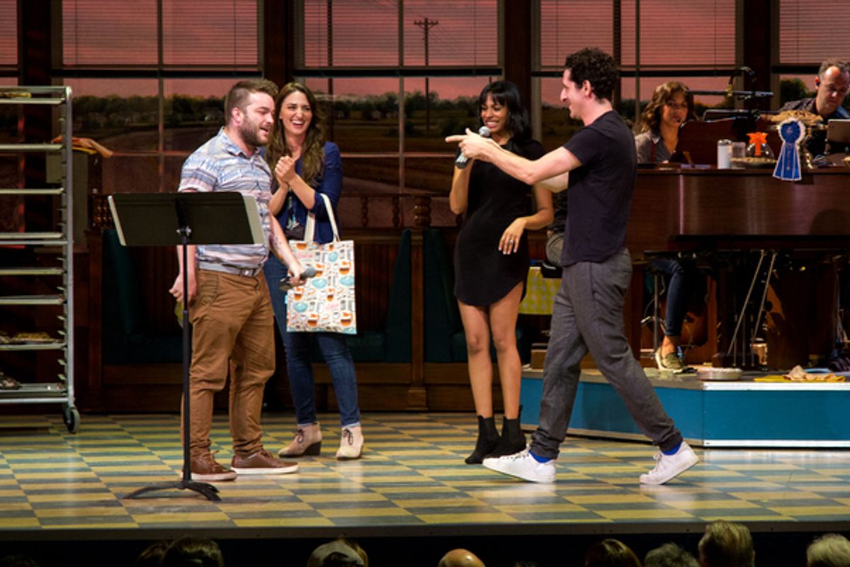 Sara Bareilles, Nicolette Robinson, Adam Shapiro and cast album karaoke participant at 