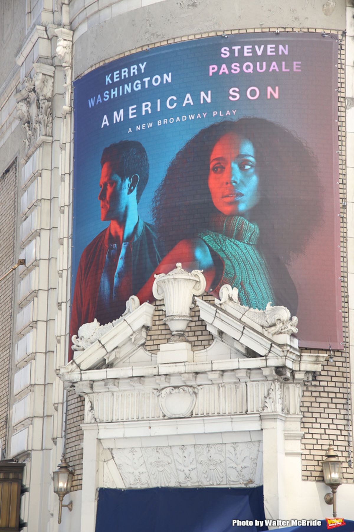 Theatre Marquee unveiling for Kerry Washington and  Steven Pasquale starring in 'American Son', written by Christopher Demos-Brown and directed by Kenny Leon at the Booth Theatre on August 24, 2018 in New York City. at 