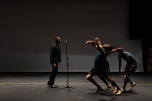 Davóne Tines, Jhardon Dishon Milton, Sumayya Ali, and Jamar Williams in rehearsal of The Black Clown.
@ BroadwayWorld Davóne Tines, Jhardon Dishon Milton, Sumayya Ali, and Jamar Williams in rehearsal Photo