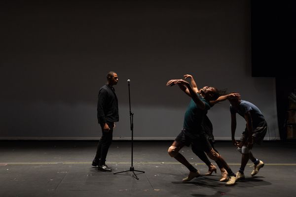 DavÃ³ne Tines, Jhardon Dishon Milton, Sumayya Ali, and Jamar Williams in rehearsal  Photo