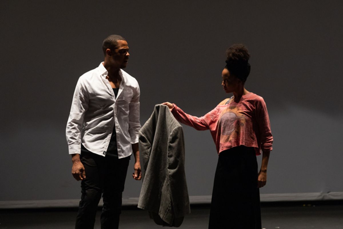 DavÃ³ne Tines and Hailee Kaleem Wright in rehearsal of The Black Clown.
 at 