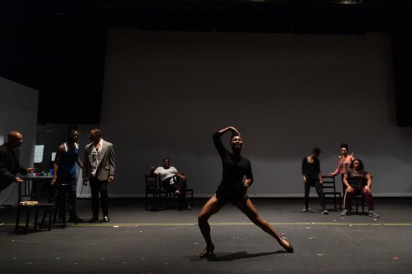 Amber Pickens and the cast of The Black Clown in rehearsal.
 Photo