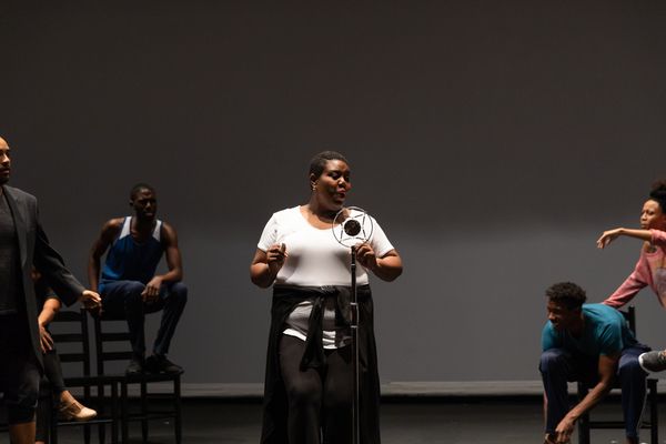 Dawn Bless and the cast of The Black Clown in rehearsal.
 Photo
