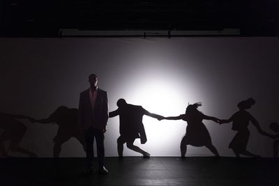 DavÃ³ne Tines and the cast of The Black Clown in rehearsal.
 Photo