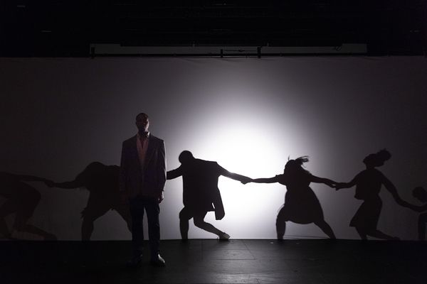 DavÃ³ne Tines and the cast of The Black Clown in rehearsal.
 Photo