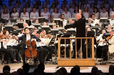 Christophe Eschenbach leads Kian Soltani and the BSO
Photo Credit: Hilary Scott Photo