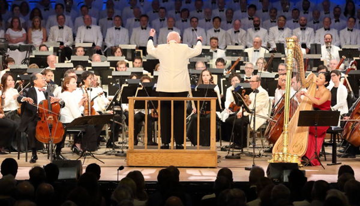 John Williams leads Yo-Yo Ma and Jessica Zhou
Photo Credit: Hilary Scott at 