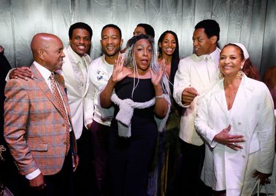 Berry Gordy, Jeremy Pope, John Legend, Mary Wilson, actor Vivian Nixon, Derrick Baski Photo