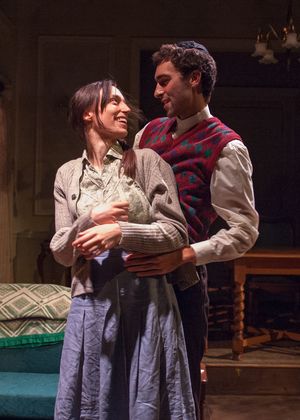 Lusia (Emily Berman) dreams of her husband Duvid (Alex Stein), whose fate she does not know since they were separated during World War II.
@ BroadwayWorld Lusia (Emily Berman) dreams of her husband Duvid (Alex Stein), whose fate she does no Photo