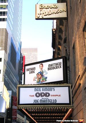 Theatre Marquee for Nathan Lane and Matthew Broderick starring in a revival of the Ne Photo