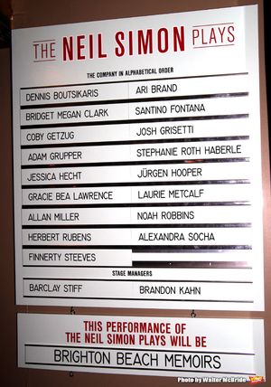 Cast Board for the Opening Night of Neil Simon's "Bighton Beach Memoirs" at the Nederlander Theatre in New York City.
October 25, 2009
@ BroadwayWorld Cast Board for the Opening Night of Neil Simon's "Bighton Beach Memoirs" at the Nede Photo