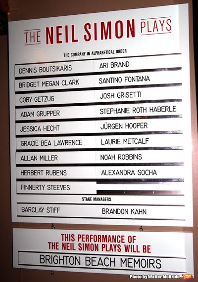 Cast Board for the Opening Night of Neil Simon's "Bighton Beach Memoirs"  at the Nede Photo