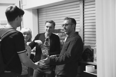 Niall Wright (facing away from the camera), Carla Langley, Rob Malone, Paddy Considin Photo