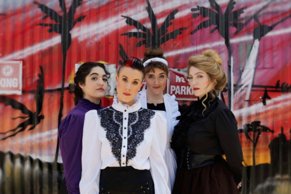 Murder & Mayhem as 1892 meets modern day.

L to R: Jenni Marie Lopez (Alice Russell), Leslie Rubino (Lizzie Borden), Samantha LaBrecque (Bridget Sullivan), Brooke Van Grinsven (Emma Borden) at 