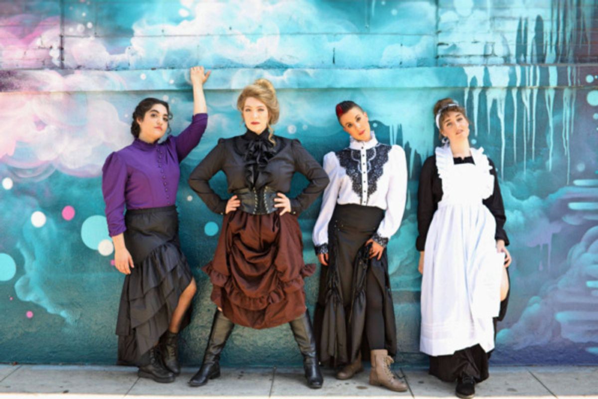 LIZZIE features a 4 person, all female, all ferocious cast 

L to R: Jenni Marie Lopez (Alice Russell), Brooke Van Grinsven (Emma Borden), Leslie Rubino (Lizzie Borden), Samantha LaBrecque (Bridget  at 
