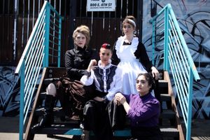 Can we help you?
L to R: Brooke Van Grinsven (Emma Borden), Leslie Rubino (Lizzie Borden), Jenni Marie Lopez (Alice Russell), Samantha LaBrecque (Bridget Sullivan) @ BroadwayWorld Can we help you?
L to R: Brooke Van Grinsven (Emma Borden), Leslie Rubino (Lizzie Bo Photo