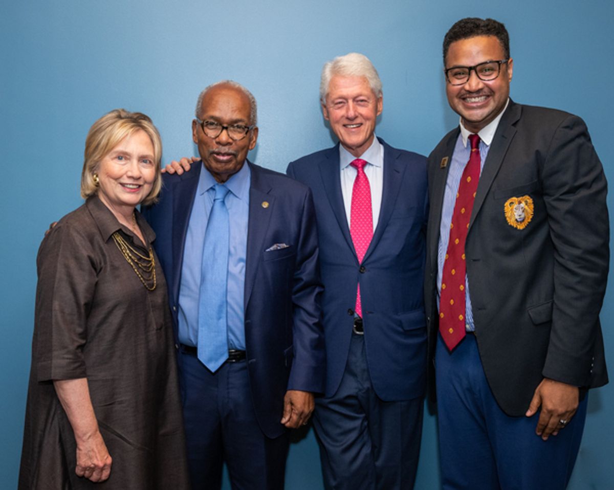 Secretary of State Hillary Rodham Clinton, Ernest Green, President William Clinton, Rajendra Ramoon Maharaj (Playwright/Director) at 
