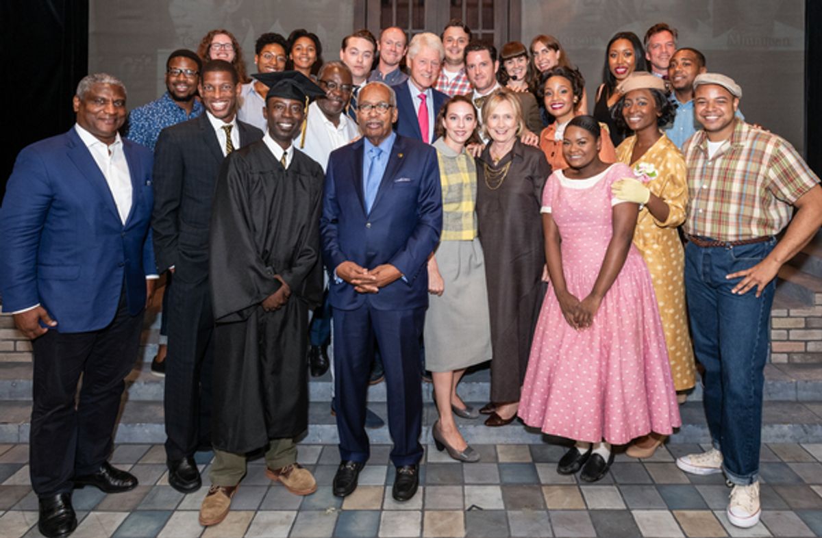 The cast and company of â€"Little Rockâ€ with President William Clinton and Secretary of State Hillary Rodham Clinton at 