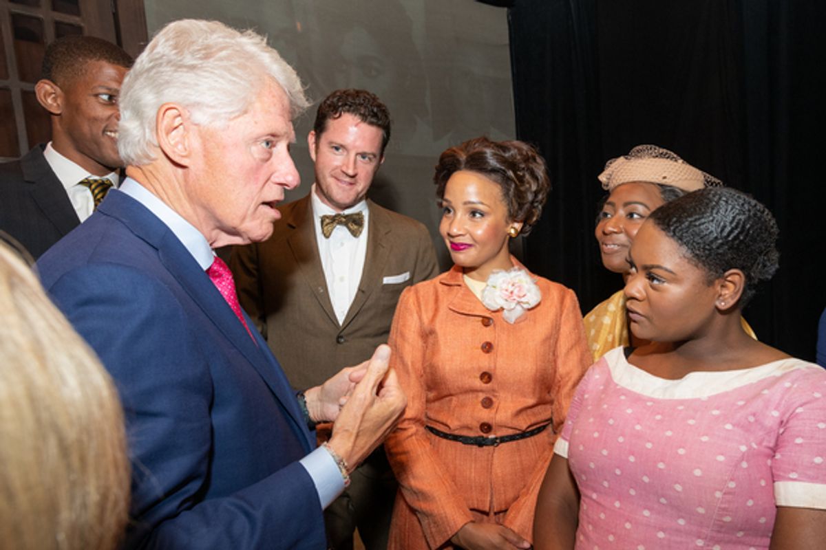 President William Clinton with cast members Peter Oâ€™Connor, 
Stephanie Umoh, Anita Welch, Shanice Williams at 